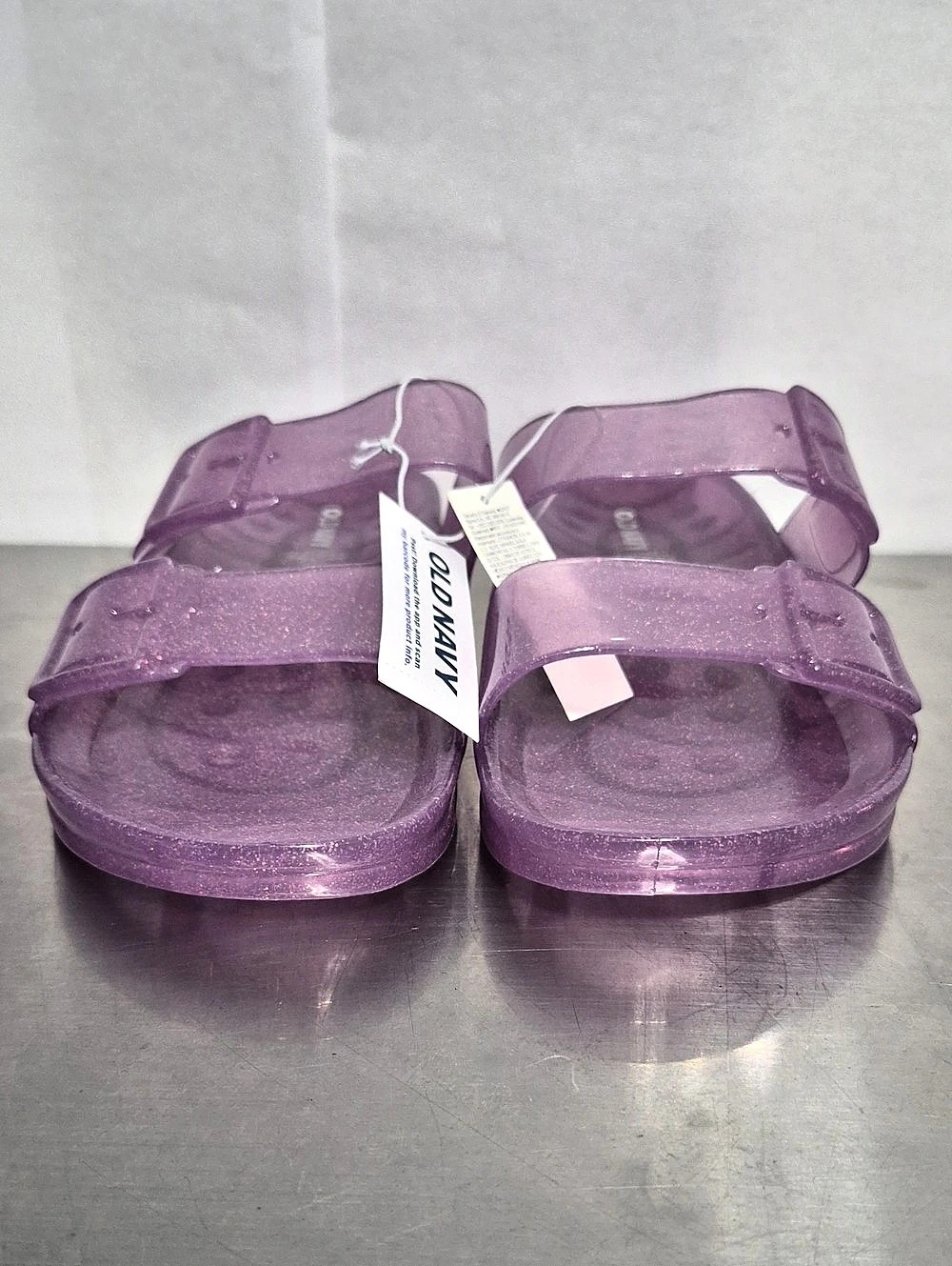 Old Navy Everyday Slide Sandals Glitter Purple Girls 5-6Y NWT